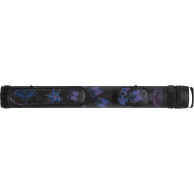 Athena ATHC08 Cue Case black with vibrant blue and purple flowers and butterflies