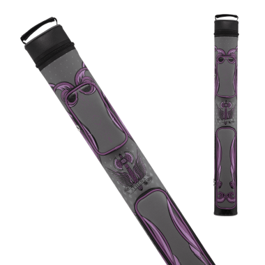 Athena ATHC13 Pool Cue Case Grey and black with purple feather accents.  Battle axe with warrior wings 