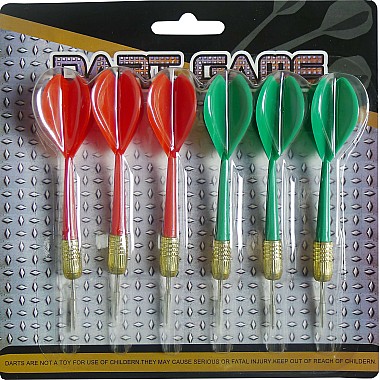 6 steel tip darts with plastic body and flight