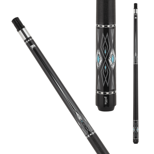 Griffin GR53 Pool Cue Black w/ grey, blue and stone diamonds and points