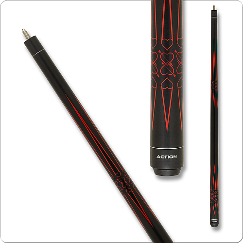 Action Impact IMP72 Cue - Black with red points and red hearts