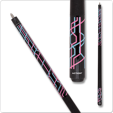 Action Impact IMP78 Cue  : Black with blue and pink alternating stripes outlined in white