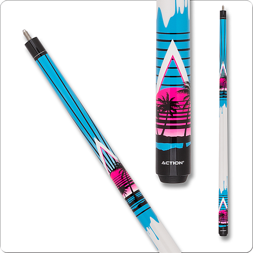 Action IMP79 Sky blue with black stripes. With white, hot pink, black and sunrise palm tree decal