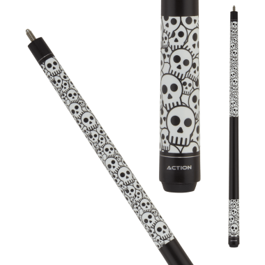 Action Kids -  JR18 52in Junior Cue - Matte finish with black and white cartoon skulls