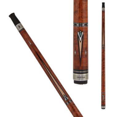 Spartan SPR01 Pool Cue Coffee Stained Birdseye Maple, Inlay of Abalone & Natural Maple with Steel Spearheads