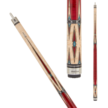 Spartan SPR05 Pool Cue Wrapless- Natural Birdseye Maple, Inlay Material: Turquoise and Crimson Stained Maple and Stainless Steel Spearheads