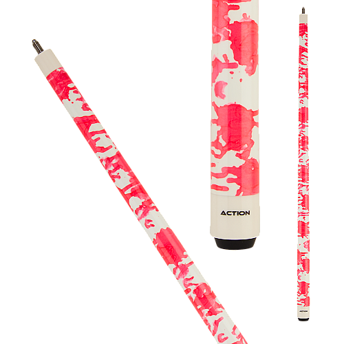 Action Value VAL36 Cue - Gloss white with hot pink shimmer splatter design 