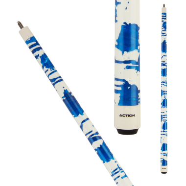 Action Value VAL38 Cue - Gloss white with blue shimmer splatter design 