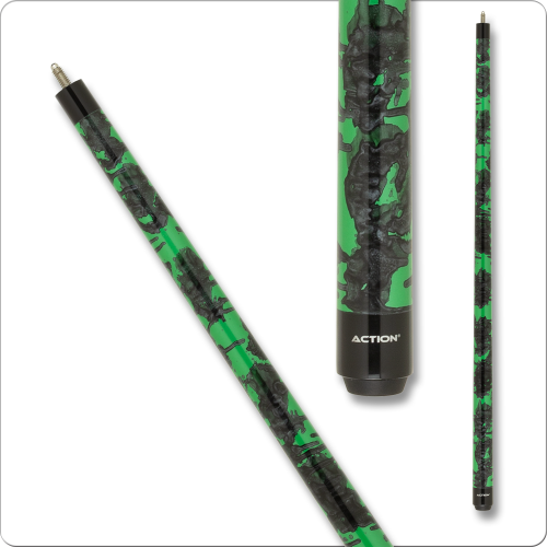 Action Value VAL42 Cue -  Metallic green with black/grey shimmer splatter design